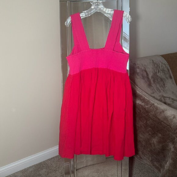NEW Natural Life Boho Mini Dress Size Large Red Pink Colorblock Cotton Elastic - Picture 5 of 9